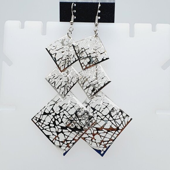 Geometric Cutout Square Dangle Earrings, AZFA1161 - Picture 1 of 10